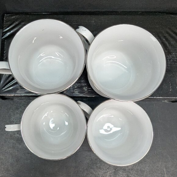 Crown Ming T.M. Fine China Coquille Pattern Footed Tea Cup Jian Shians Set of 4 - Picture 8 of 10